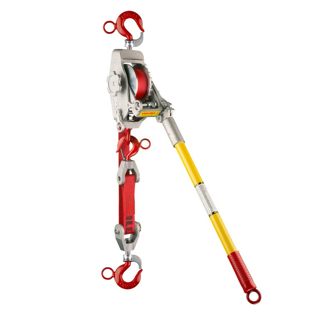 Lug All Strap Hoists with Swivel Gate Hooks & Hot Stick Rings 10 Lug All Strap Hoist